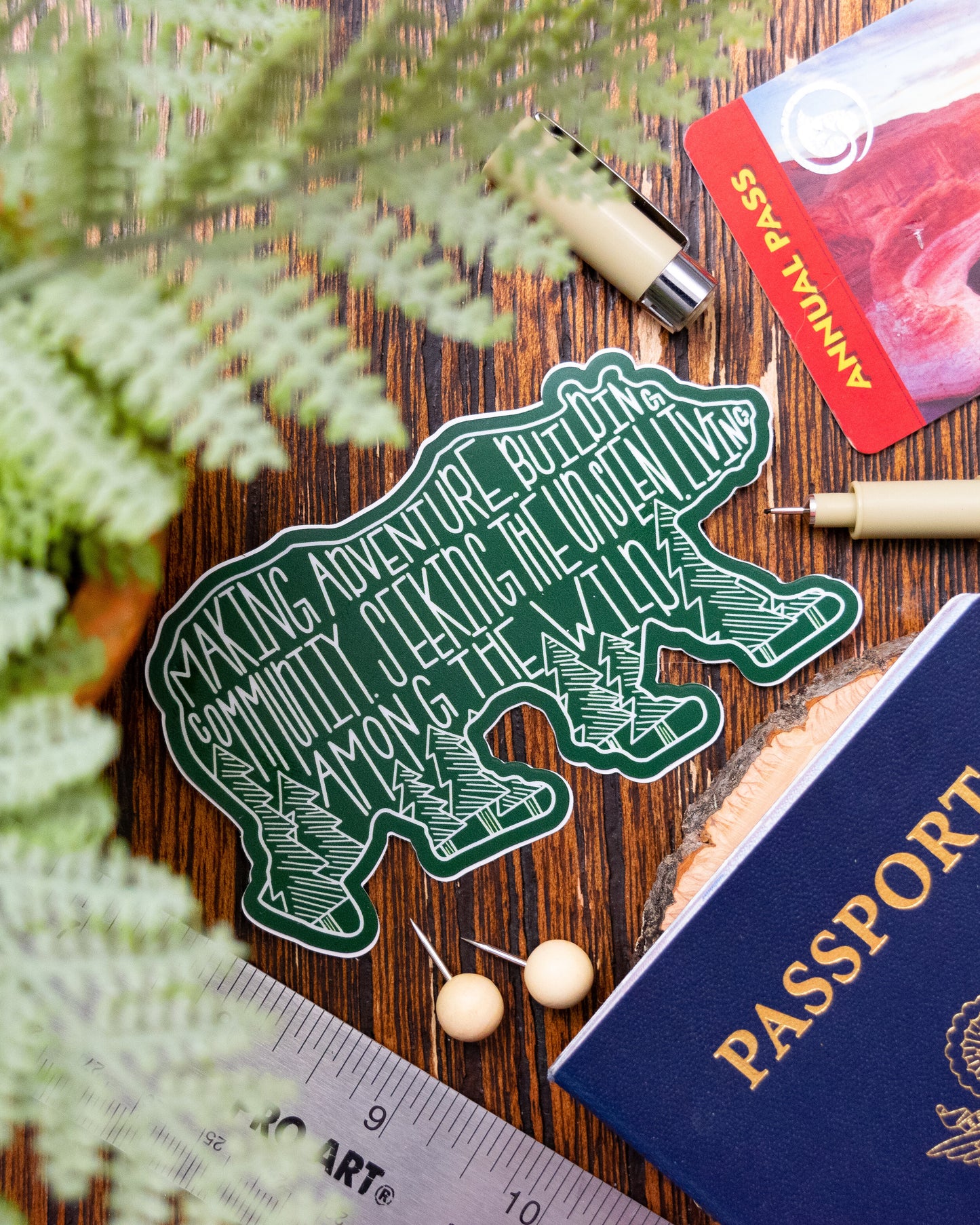 Bear Motto Sticker - Forest Green