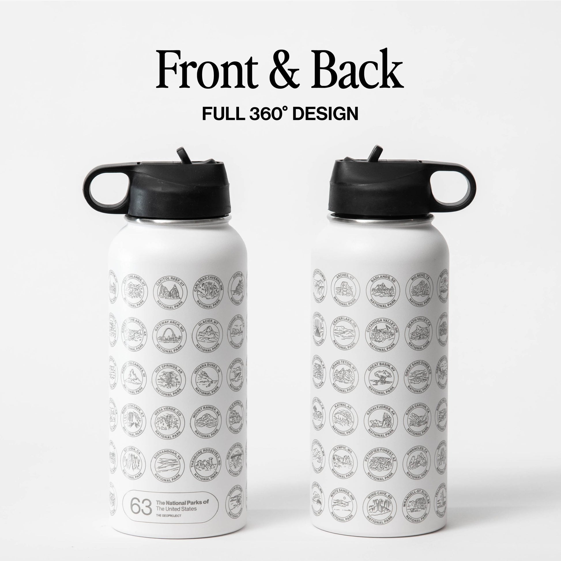 The GEOPROJECT National Parks Water Bottle with Stickers Kit, Adventure Flask with Straw, Waterproof Stickers for Water Bottle, Insulated Stainless